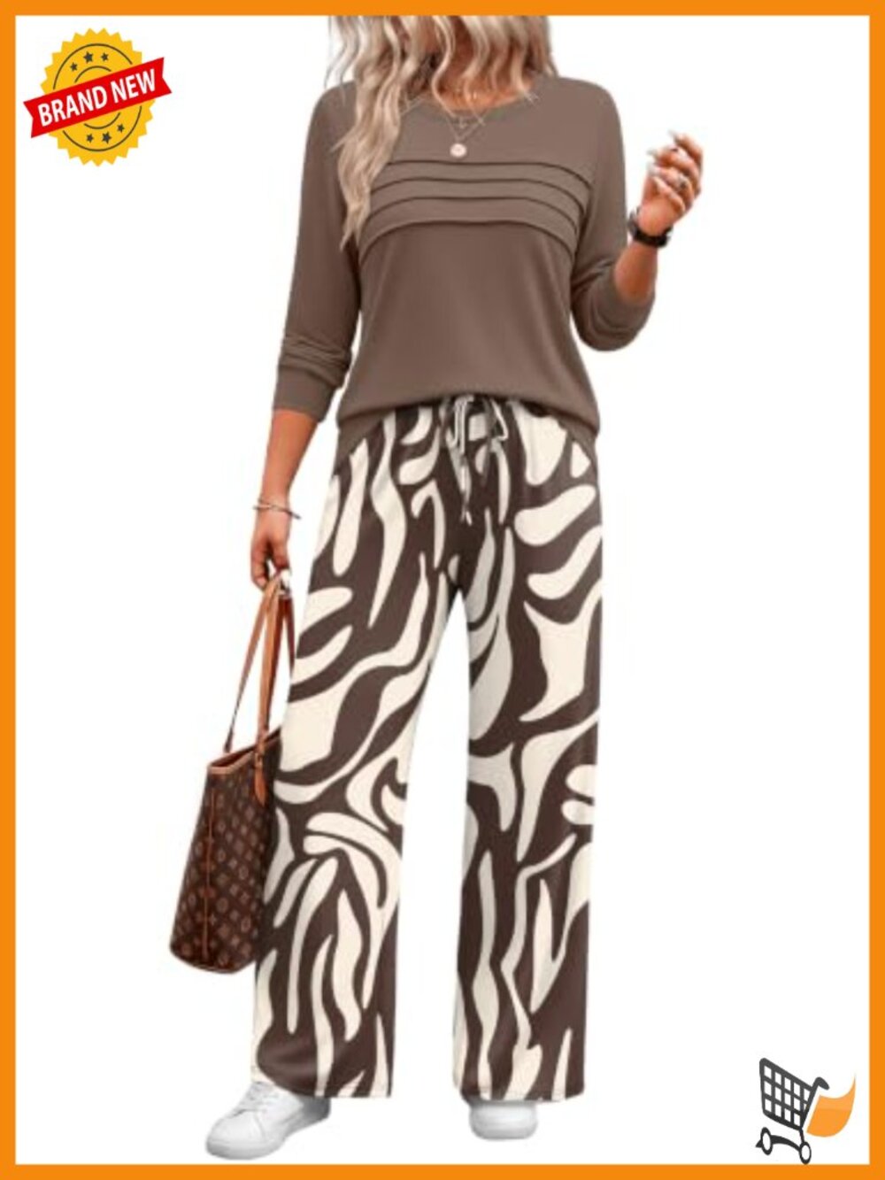 WIHOLL 2 Piece Lounge Set Long Sleeve Top Wide Leg Pants Drawstring Waist